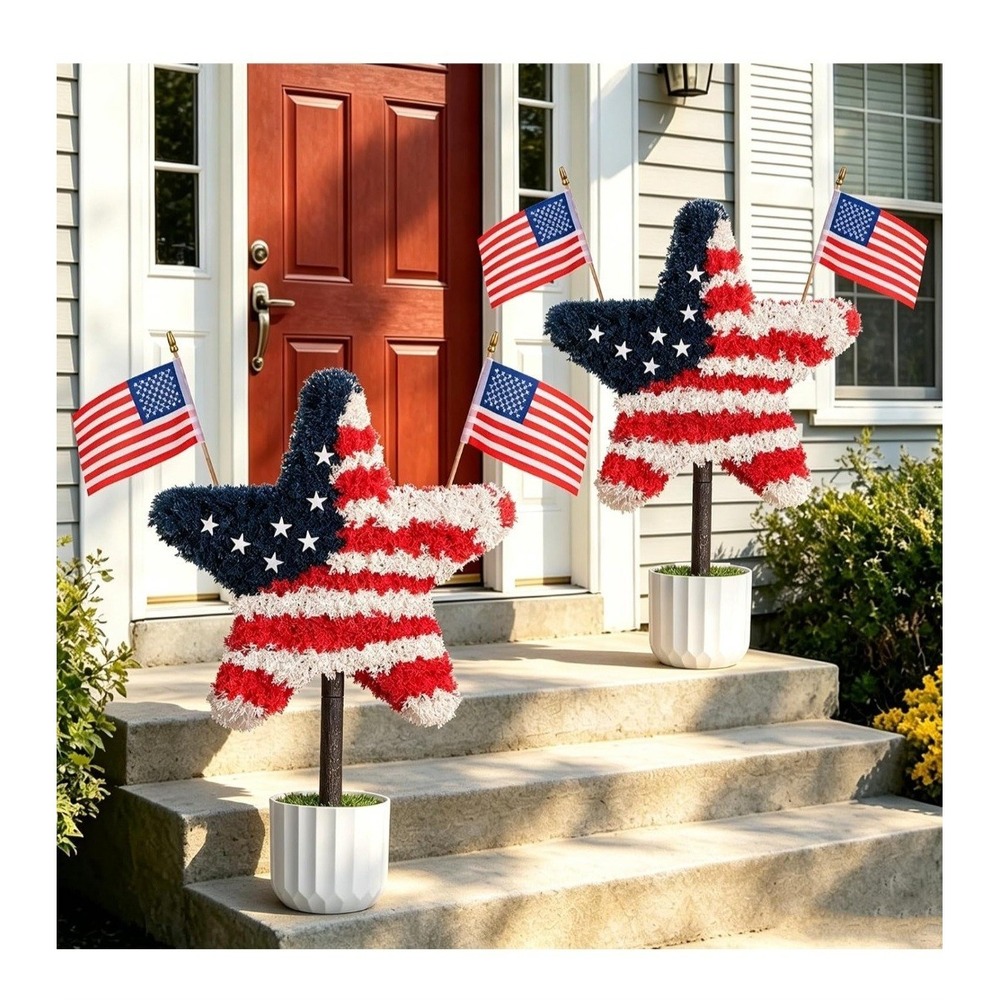 2‎ Pack Star Topiary Trees for 4th of July Decoration, Artificial Star Trees